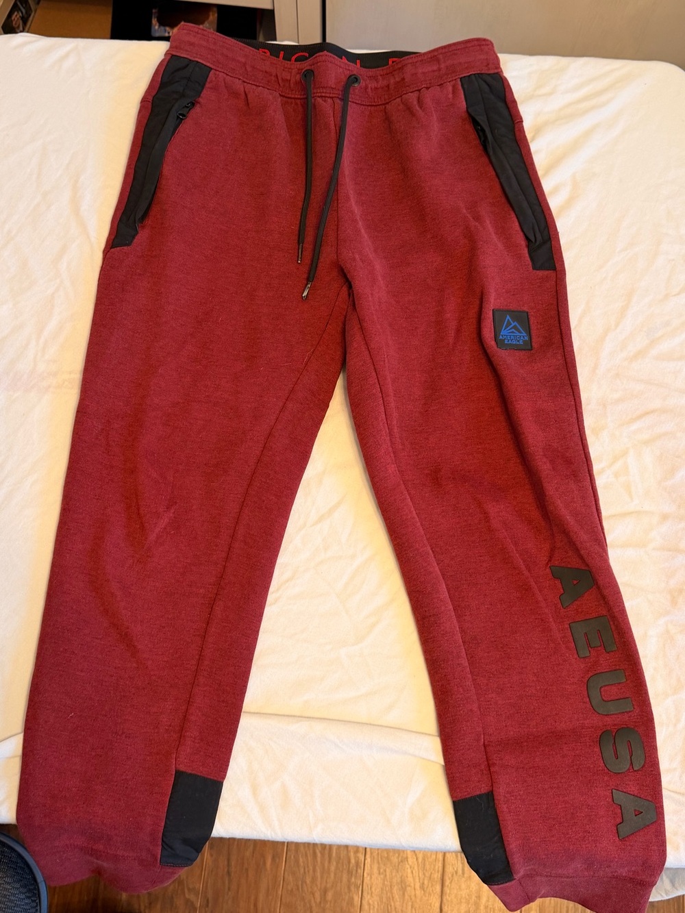 American Eagle Outfitters Wine Red Jogger Sweatpants with Black Accents